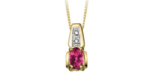 10K Yellow Gold Pink Tourmaline & Diamond Pendant