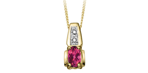 10K Yellow Gold Pink Tourmaline & Diamond Pendant