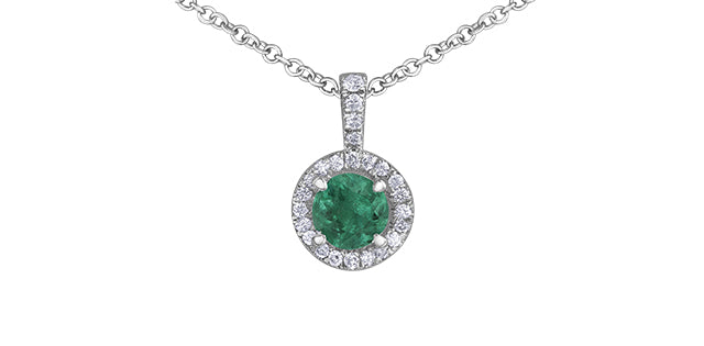 10kt White Gold Natural Emerald & Diamond Pendant