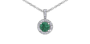10kt White Gold Natural Emerald & Diamond Pendant