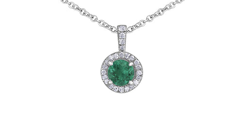 10kt White Gold Natural Emerald & Diamond Pendant