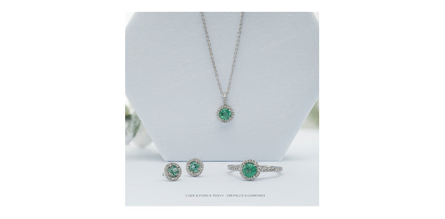 10kt White Gold Natural Emerald & Diamond Pendant