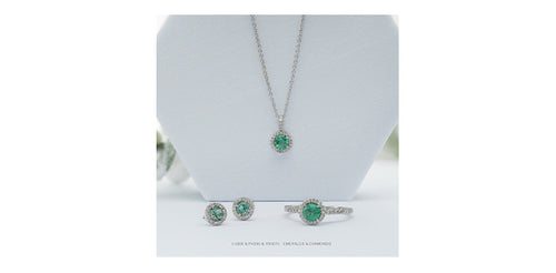 10kt White Gold Natural Emerald & Diamond Pendant