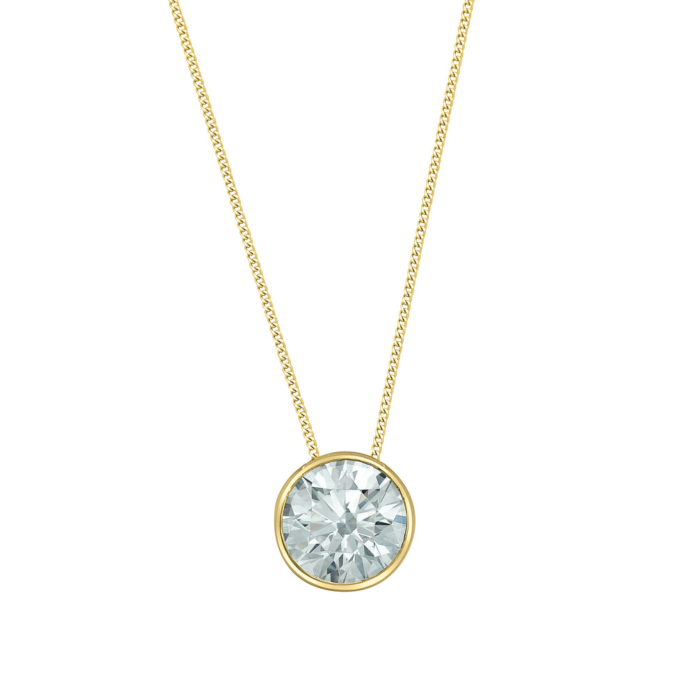 10kt Yellow Gold 0.70ct Round Cut Lab Grown Diamond in Bezel Setting Pendant and Chain