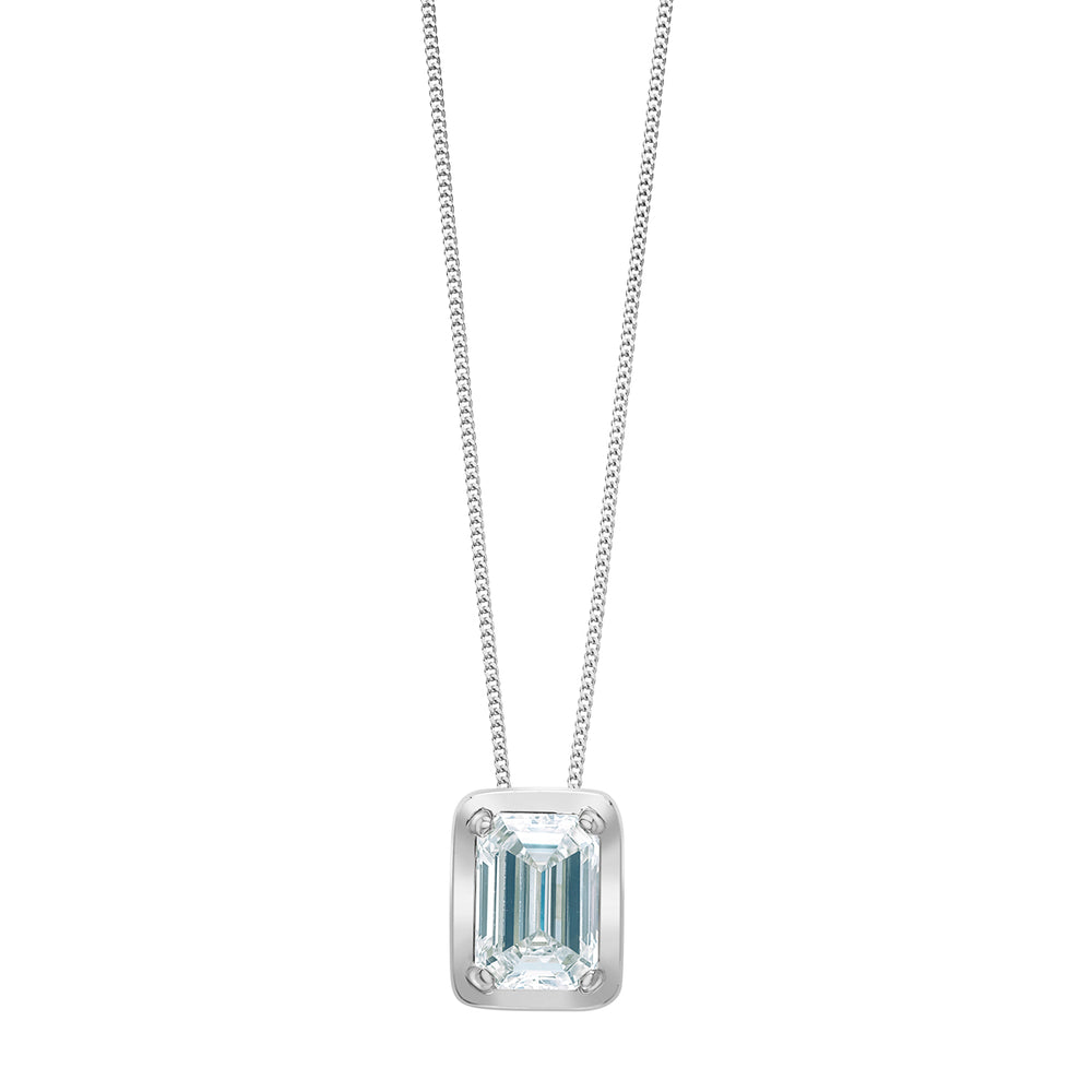 10kt White Gold 0.50ct Emerald Cut Lab Grown Diamond Pendant and Chain