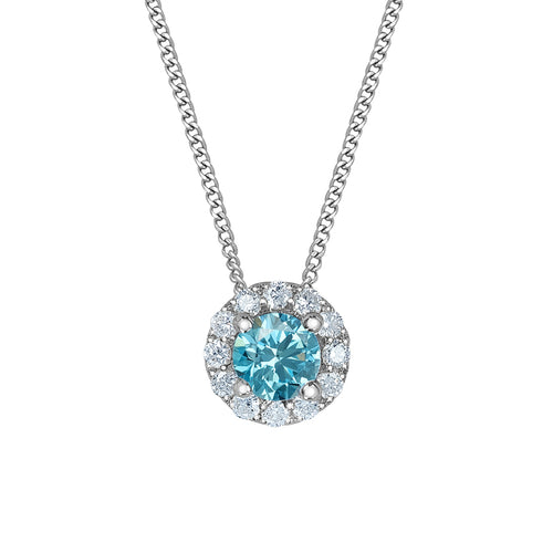 10kt White Gold 0.33ct Round Cut Lab Grown Blue Diamond Pendant and Chain