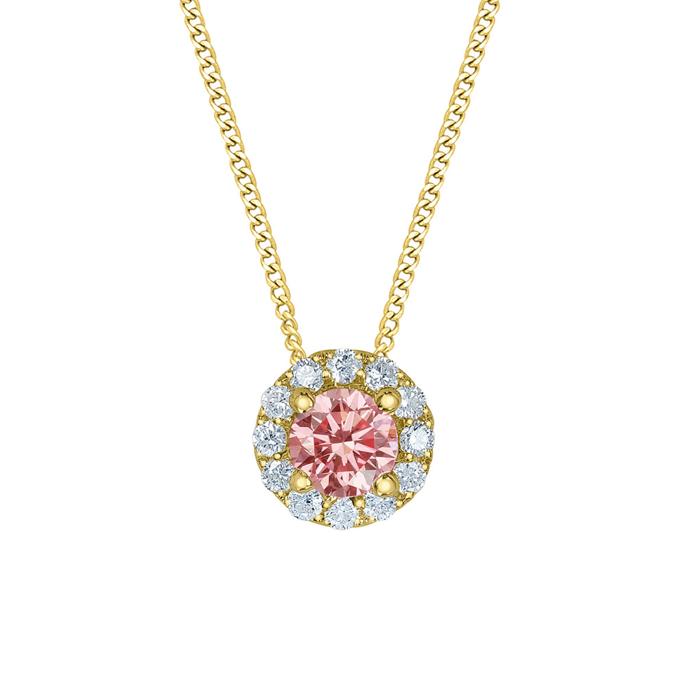 10kt Yellow Gold 0.33ct Round Cut Lab Grown Pink Diamond Pendant and Chain