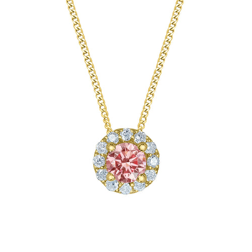 10kt Yellow Gold 0.33ct Round Cut Lab Grown Pink Diamond Pendant and Chain