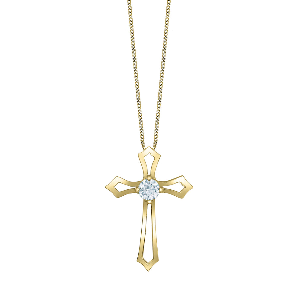 10kt Yellow Gold 0.20ct Round Cut Lab Grown Diamond Cross Pendant and Chain