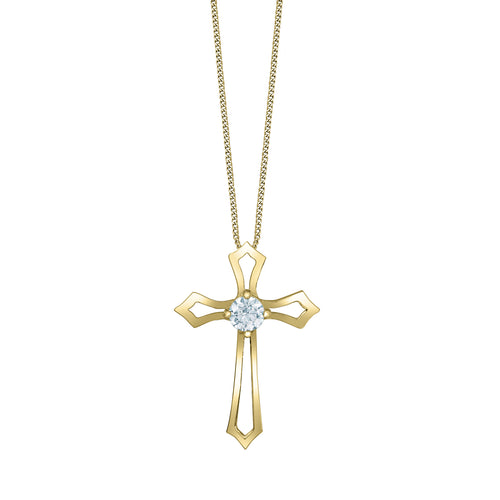 10kt Yellow Gold 0.20ct Round Cut Lab Grown Diamond Cross Pendant and Chain