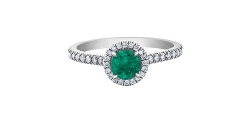 10kt White Gold Emerald & Diamond Ring