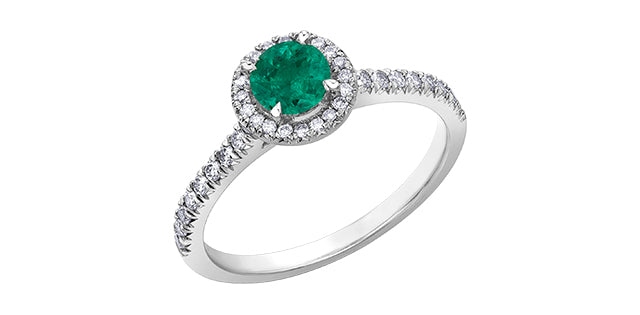 10kt White Gold Emerald & Diamond Ring