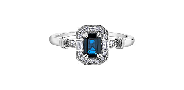 10kt White Gold Blue Sapphire & Diamond Ring