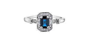 10kt White Gold Blue Sapphire & Diamond Ring