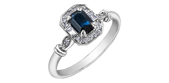 10kt White Gold Blue Sapphire & Diamond Ring