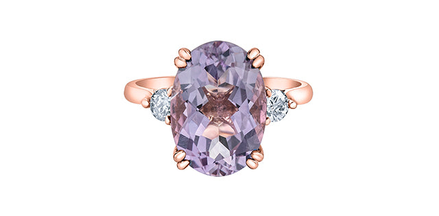 10kt Rose Gold Pink Amethyst & Diamond Ring