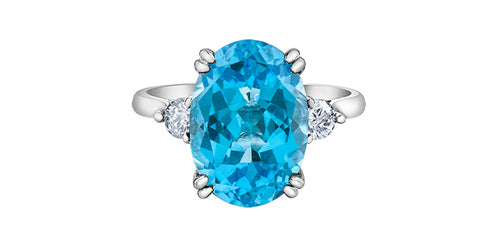 10kt White Gold  Blue Topaz & Diamond Ring