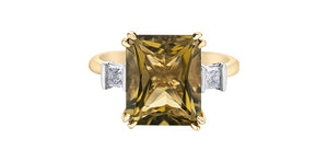10kt Yellow Gold 12X10mm Olive Quartz & Diamond .29tdw Ring