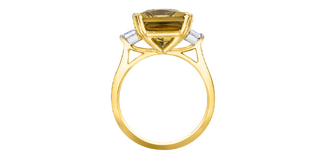 10kt Yellow Gold 12X10mm Olive Quartz & Diamond .29tdw Ring