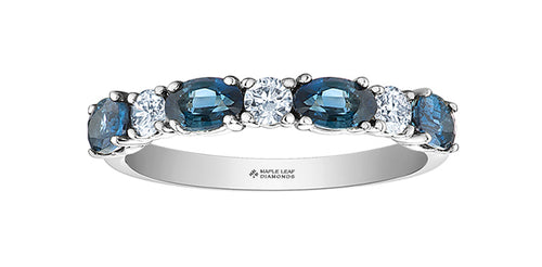 10kt White Gold  3=5X4mm Sapphire & Diamond .27tdw Band