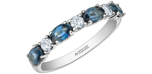 10kt White Gold  3=5X4mm Sapphire & Diamond .27tdw Band