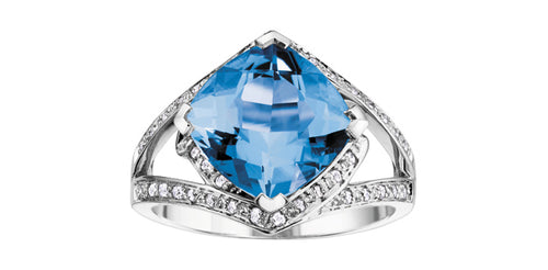 10kt White Gold Blue Topaz & Diamond Ring