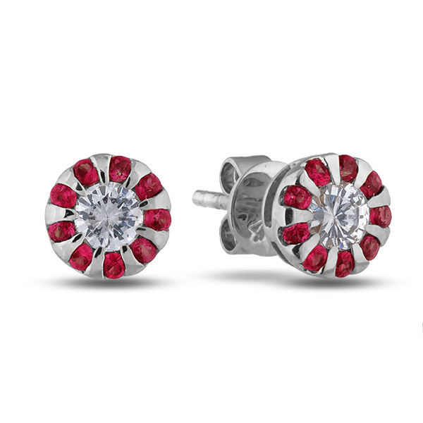 10kt White Gold 0.18 Ruby + 0.23TW Diamond Earrings