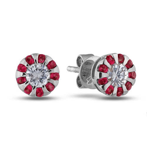10kt White Gold 0.18 Ruby + 0.23TW Diamond Earrings