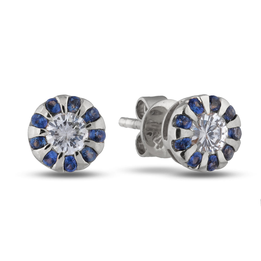 10kt White Gold 0.20 Sapphire + 0.22TW Diamond Earrings