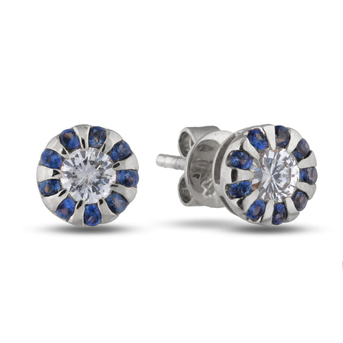 10kt White Gold 0.20 Sapphire + 0.22TW Diamond Earrings