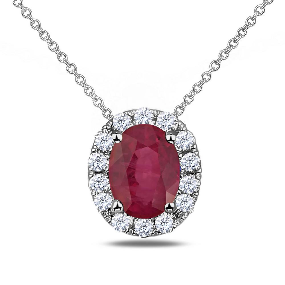 10kt White Gold 0.45 Ruby +0.15 TW Diamond Pendant