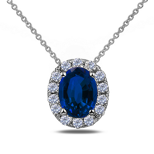 10kt White Gold 0.46 Sapphire +0.15 TW Diamond Pendant