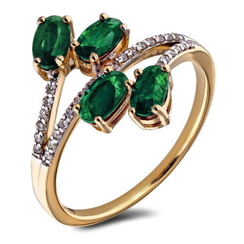 10kt Yellow Gold 0.88 Emerald + 0.12TW Diamond Ring