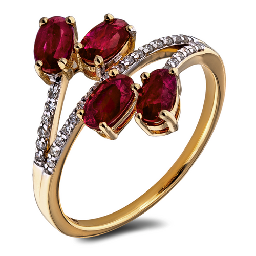 10kt Yellow Gold 0.90 Ruby + 0.12TW Diamond Ring