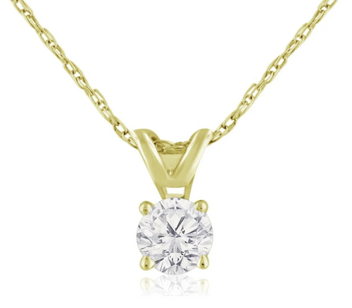 14kt Yellow Gold 0.77ct Round Cut Lab Grown Diamond Pendant and Chain