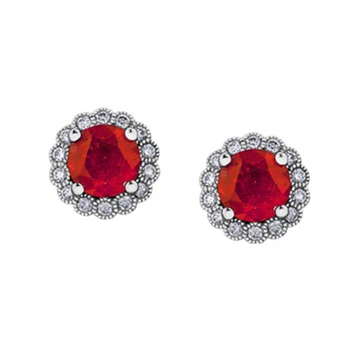 10kt White Gold Ruby Diamond Earrings
