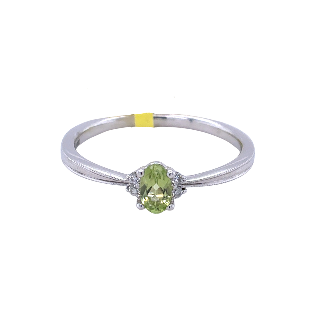 10kt White Gold 5X3mm Peridot +.02tdw Diamond Ring