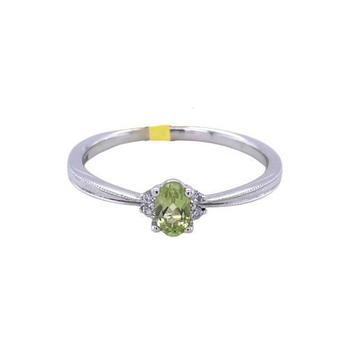 10kt White Gold 5X3MM Peridot +.02TW Diamond Ring