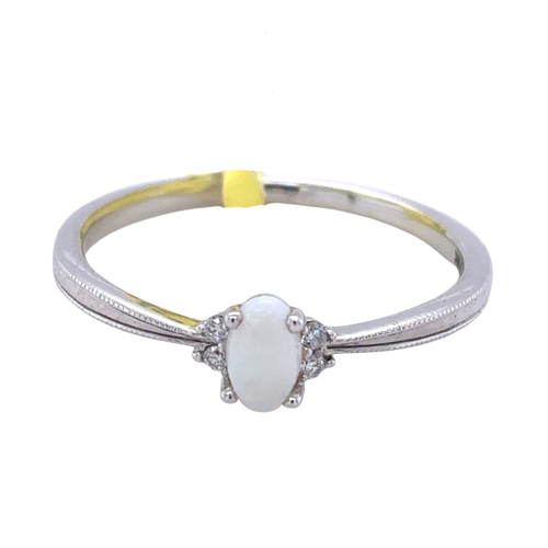 10kt White Gold 5X3MM Opal +.02TW Diamond Ring