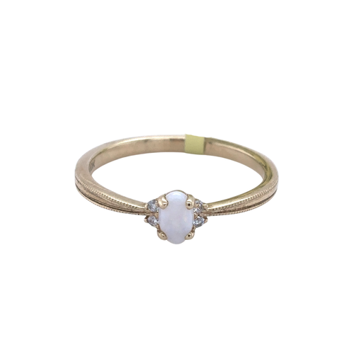 10kt Yellow Gold 5X3MM Opal +.02TW Diamond Ring