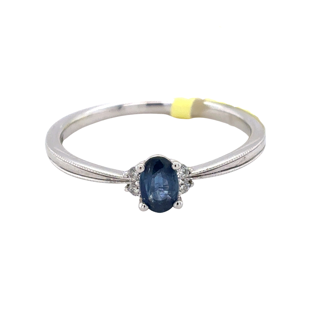 10kt White Gold 5X3MM Sapphire +.02TW Diamond Ring