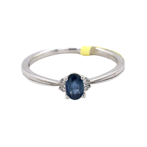 10kt White Gold 5X3MM Sapphire +.02TW Diamond Ring