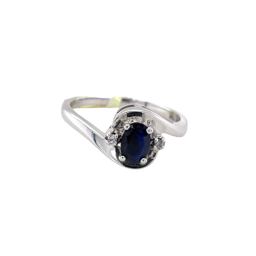 10kt White Gold 6X4MM Sapphire +.02TW Diamond Ring