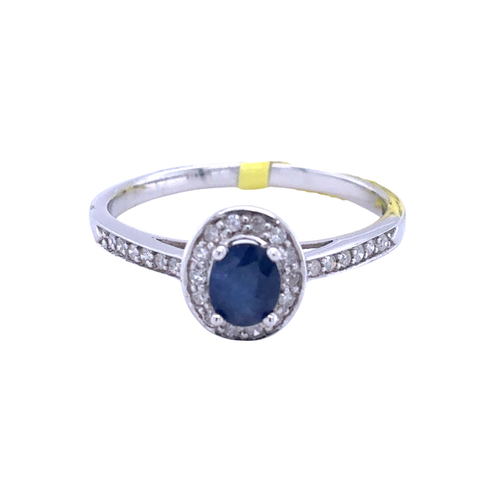 10kt White Gold 5X4MM Sapphire +.13TW Diamond Ring