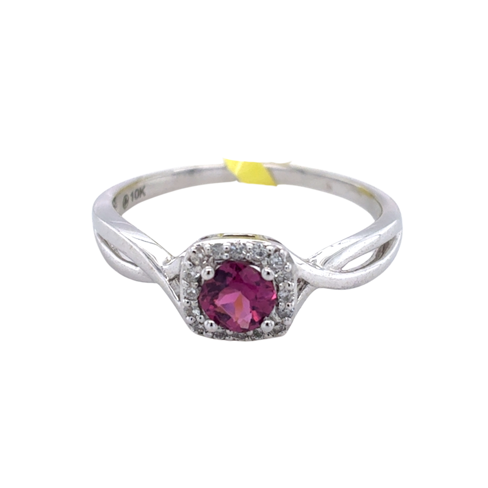 10kt White Gold 4X4MM Pink Tourmaline +.13TW Diamond Ring