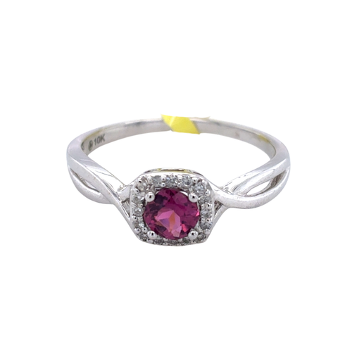 10kt White Gold 4X4MM Pink Tourmaline +.13TW Diamond Ring