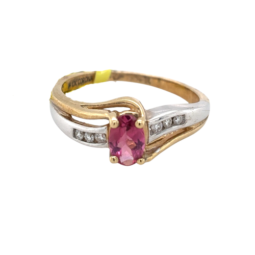 10kt Two Tone 6X4MM Pink Tourmaline +.06TW Diamond Ring