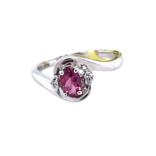 10kt White Gold 6X4MM Pink Tourmaline +.02TW Diamond Ring