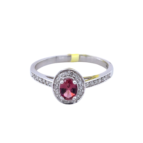 10kt White Gold 5X4MM Pink Tourmaline +.13TW Diamond Ring
