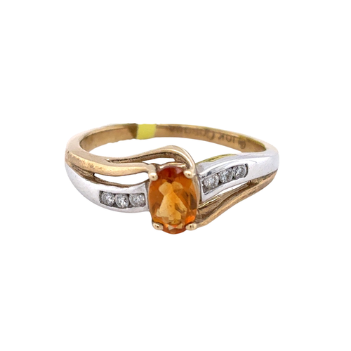 10kt Two Tone 6X4MM Citrine +.06TW Diamond Ring